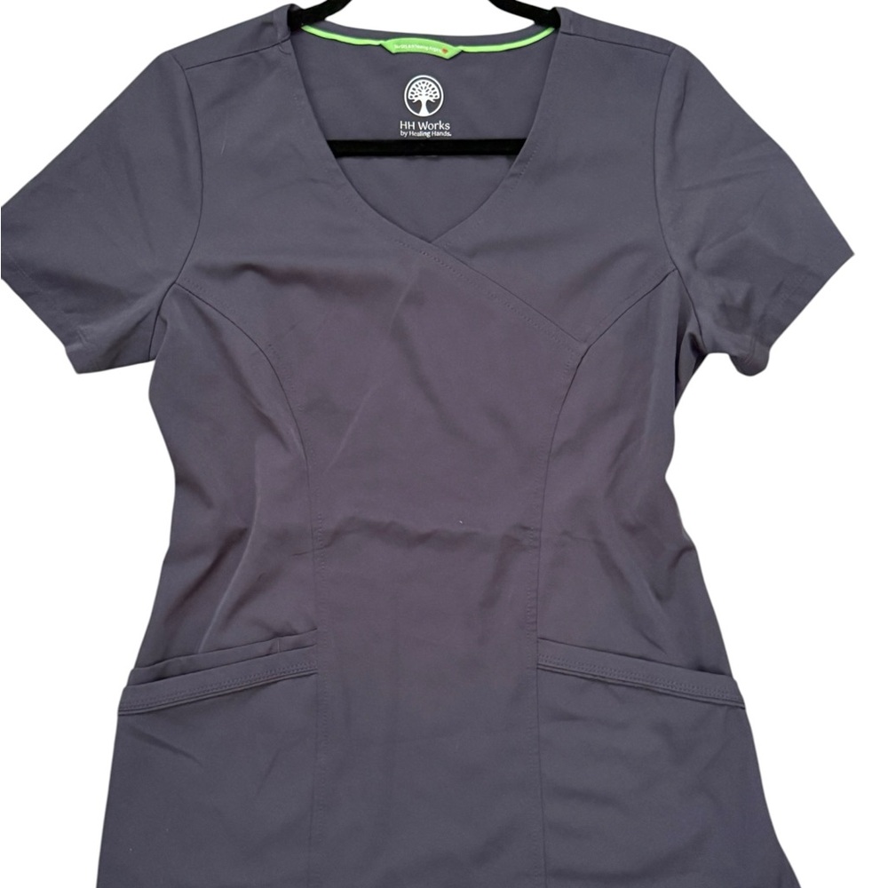 HH Works Healing Hands Scrub Top Small Charcoal Gray Stretch